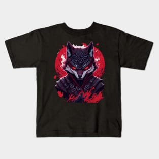 evil ninja wolf face Kids T-Shirt